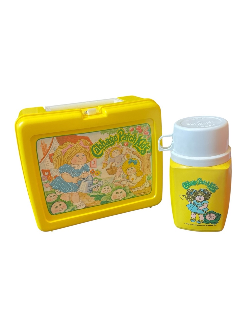 Vintage Cabbage Patch Kids Lunchbox and Thermos Yellow Plastic 1983